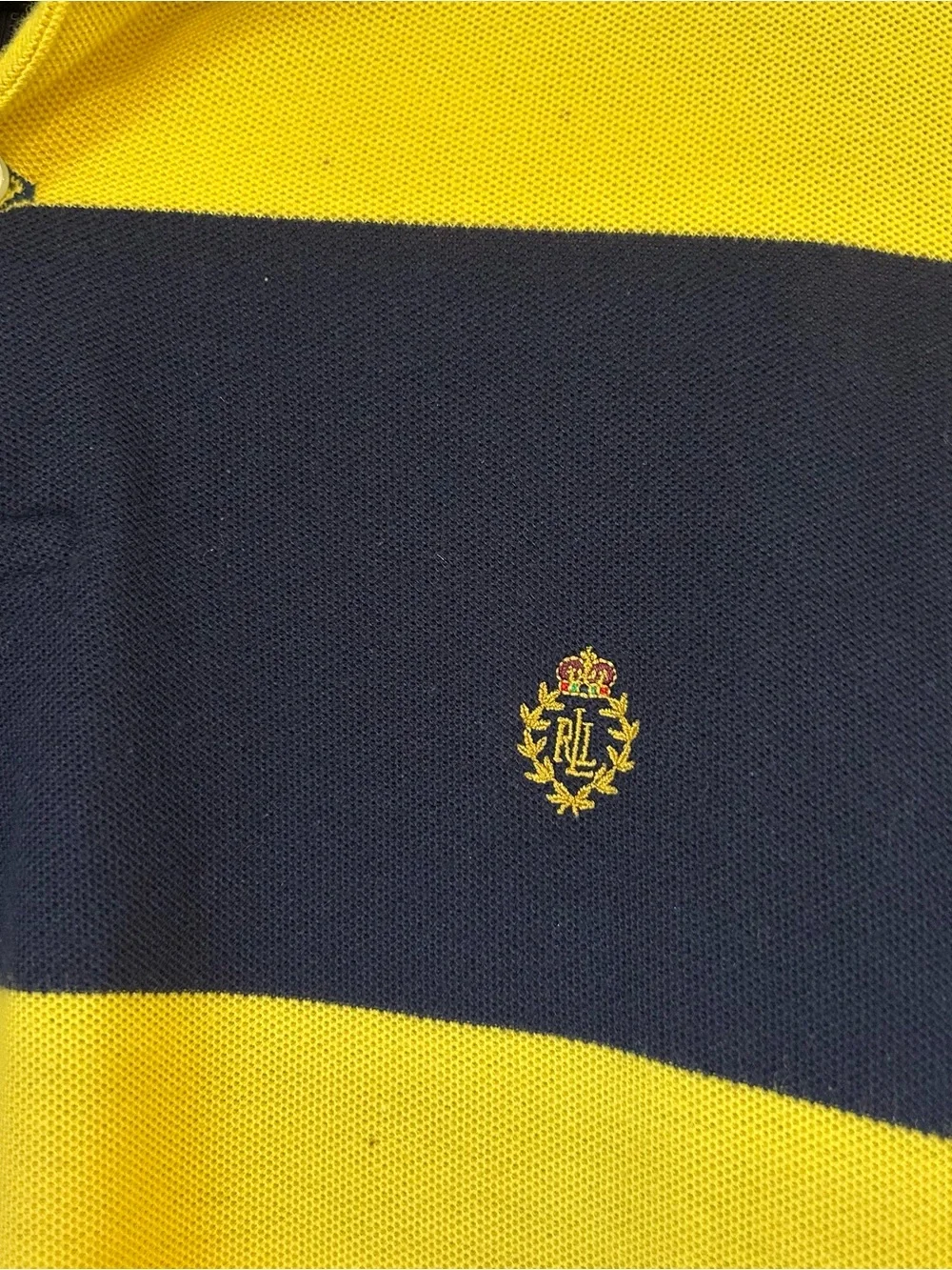 Ralph Lauren Men’s Striped Rugby Polo in Navy & Yellow Preppy Sz Large